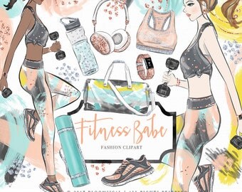 Fitness Girl Clip art Hand drawn Fitness Sports Work Out Dance Artwork Illustration | Planner Stickers Digital Graphic Resources Cliparts