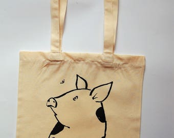 piggy bag/happy pig/pig tote/pig tote bag/little pig/baby pig/piglet/pig design/pig canvas bag/unique pig/piglover/pig gift/handmade pig/pig