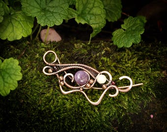 Shawl pin - Wire wrapped brooch - Gift for her - Sweater brooch - Copper pin - Scarf pin - Wire wrap pin - Birthday gift