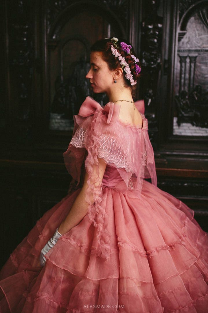 Civil War Rose Dress 1860s Ball Gown