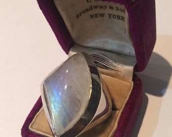 Silver Moonstone Ring, modernist design.