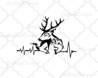 Deer Fish SVG Cutting File Hunting Svg Heartbeat Buck Svg