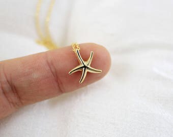 Tiny Gold Starfish Charm Necklace,Gold Starfish Necklace, Bridesmaid Gift, Birthday Gift,Layered Necklace,7054