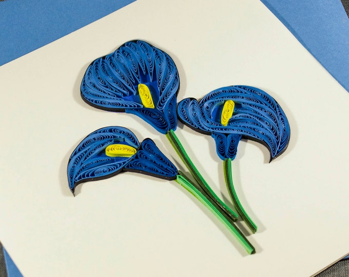 3D Blank Quilled Card Happy Birthday Blue Tulips Card