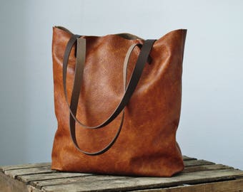 Cognac leather tote bag, leather shopper, real leather tote, shoulder bag, leather bag, leather purse, leather tote bag