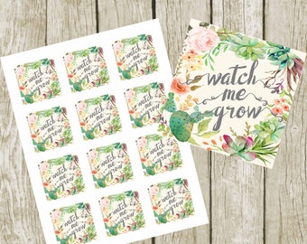 Watch Me Grow Tags. 2" Square Tags, Baby Shower Succulent Favor Tags, Digital File, Succulent Favors Baby Shower Tags. Instant Download.