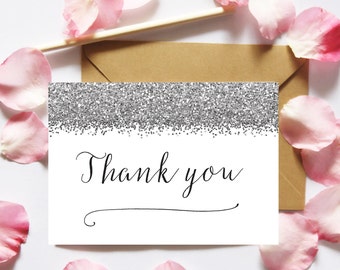 Thank You PRINTABLE CARD, Thank You Card, Printable Wedding Stationery, Thank You Digital Download, Silver Wedding Thank You Card Printables