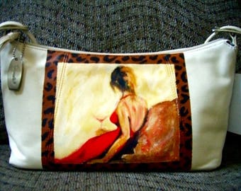 Hand Painted Leather Purse - Martini Lady