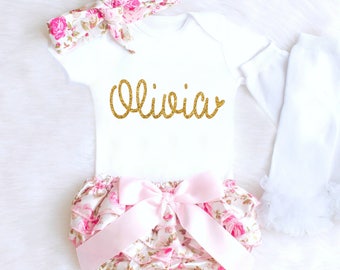 Newborn Girl Outfits, Personalized Baby Girl Coming Home Outfit, Baby Girl Summer Clothes, Newborn Girl Personalized Baby Gifts Girl 1