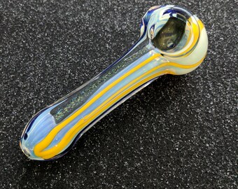Glass Smoking Pipe Fumed Dichro Navy Blue Yellow