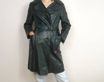 Green leather coat | Etsy