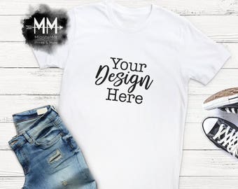 White T-Shirt Mockup, White Shirt Flat Lay Display, Short Sleeve White Tshirt, Apparel Display, Vinyl Business Styled Shirt Realistic Mockup