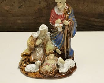 Vintage Nativity Scene Ceramic Statue, Manger Scene with Baby Jesus, Vintage Holy Family Statue, Mary Joseph and Baby Jesus