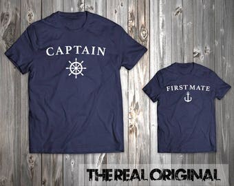 Captain Dad First Mate Matching Outfits - Bodysuit Father Son Matching Shirts Boat Shirt Fishing Father's Day Shirt Matching RO283-RO284