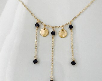 Black Tourmaline Necklace Tourmaline Necklace October Birthstone Turquoise Garnet Necklace Gold Coin Necklace Healing Necklace Boho Necklace