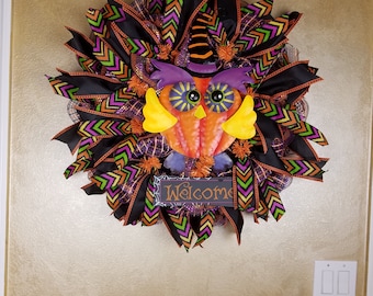 Owl Witch Wreath, Halloween Wreath, Happy Halloween Wreath, Front Door Wreath, Halloween Decor, Halloween Decoration