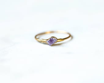 Mini Stacking Ring, Dainty Raw Ring, February Birthstone Ring, Raw Amethyst Ring, Petite Stacking Ring, Mini Gemstone Ring, Small Amethyst