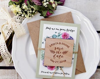 Succulent Save-the-Date Magnet Succulent-Wedding-Magnet Wooden Magnet Save The Date Magnet Rustic Wooden Save The Date Magnet Succulent Card