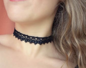 Black Lace Choker, Black Choker, Dainty Lace Choker, Flower Lace Choker, Patterned Lace Choker, Boho Choker, Popular Choker, Delicate