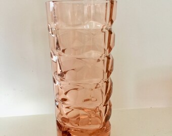Vintage French Verre De France Mid Century Modern Pink Vase | Art Deco | Geometric Design | Vintage Vase | Made in France | Pink Glass Vase