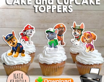 Paw Patrol Cake toppers - 6 files. Paw Patrol Cupcake toppers. Paw Patrol birthday. Paw Patrol party. Paw Patrol fabric. Paw Patrol clipart