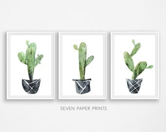 Cactus poster. Triptych wall art. Botanical print. Three piece wall art. Cactus watercolor. Set of 3 prints. Succulent print. Cactus print.