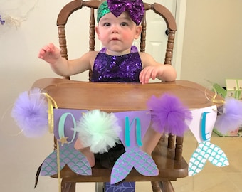Mermaid High Chair Banner | Smash Cake Banner Prop | Under The Sea Banner | Ombre Mermaid Banner | Mermaid 1st Birthday Banner | One Banner
