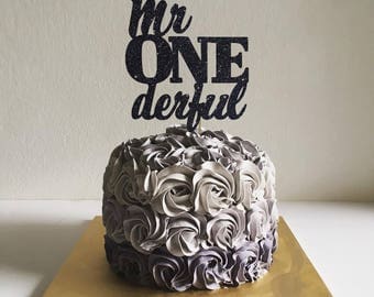 Mr. Onederful Cake Topper for First Birthday, Baby Boy Party, Birthday Party -Glitter Cupcake and Cake Topper, Newborn Little One