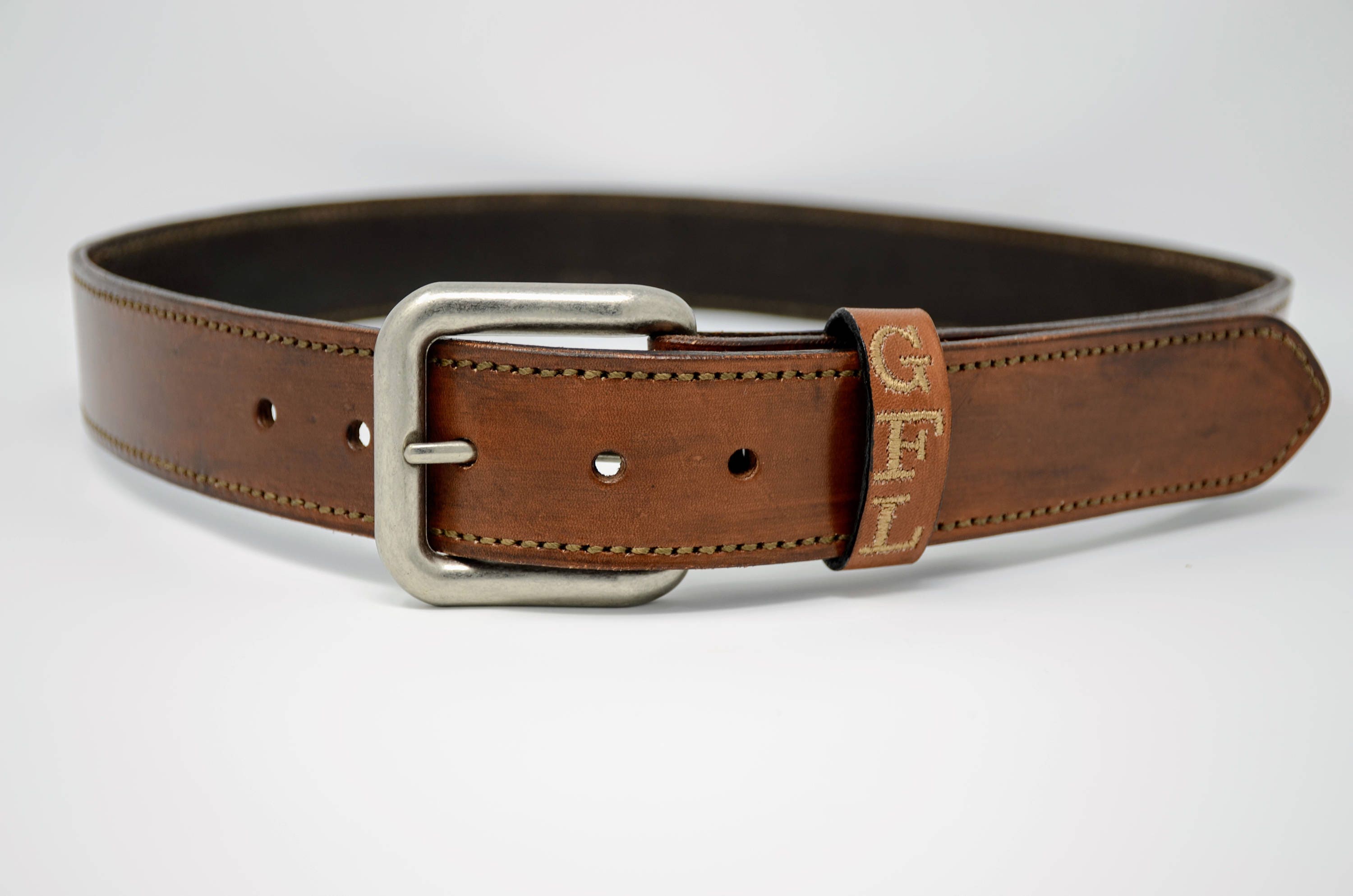 Mens Leather Belt Brown - Custom Leather Belt Engraved Name - Stitched Belt for Men ...