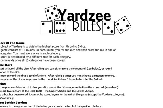 yardzee lawn game rules and scoresheet