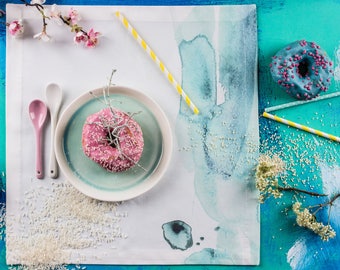 Turquoise wedding napkins placemats watercolor splash cloth napkins - made to order