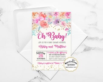Girl Baby Shower Invitation Pink Baby Shower Invites Wood Floral Baby Shower Invitation Printable Baby girl Babyshower invitation printed