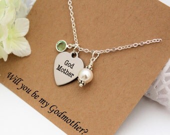 GIFT FOR GODMOTHER Pearl Necklace Will you be my Godmother Necklace Personalize Birthstone Necklace Godmother Necklace Ask Godmother Gift
