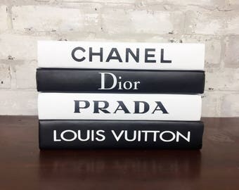 DESIGNER BOOKS SET, 4 Books, Chanel, Louis Vuitton, Dior, Prada Decorative Books, Coco Chanel Book, Luxury Designer Home Decor, Housewarming