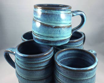 Handmade Caribbean blue pottery mug