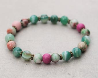 Agate Jasper Hrisoikola Beaded Bracelet Girlfriend Gift For Her Gemstone Bracelet 6 mm Beads bracelet Bracelet Tribal Yoga Ethnic Mala Gypsy
