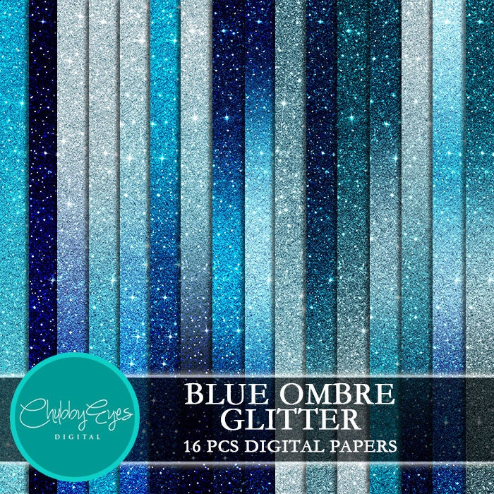 Blue Ombre Glitter Digital Papers Scrapbook Papers Glitter