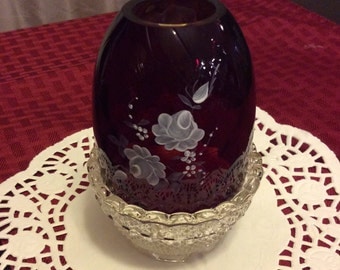 Fenton fairy lamp / Candle holder / handpainted / Signed / FREE SHIPPING