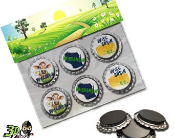 Wisconsin Magnets | Bottle Cap Magnets | Party Favors | Gift