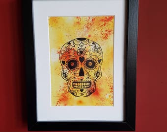 Sugar Skull - Ink and Watercolour Original Artwork