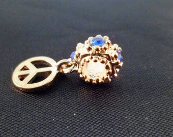 1 blue 22 mm rhinestone gold charm