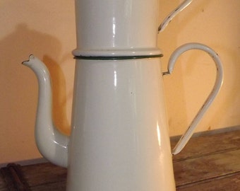 Large Vintage French Enamel Coffee Pot Complete with Original Filter,Rustic,Country kitchen,Decoration,Flower Pot