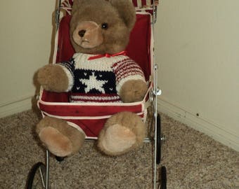 Vintage Collapsible Red & White Doll Buggy