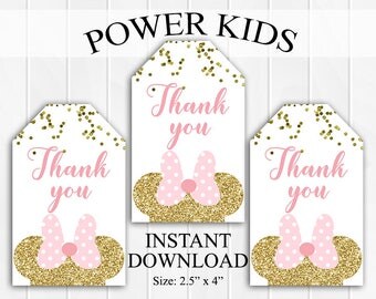 50% OFF SALE INSTANT Download Minnie Mouse Thank You Tags, Favor Tags, Party Favors, Printable Diy