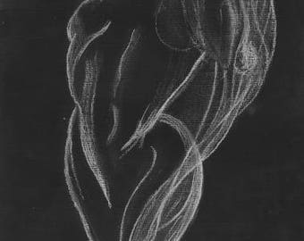 ORIGINAL artistic nude pencil charcoal drawing women 