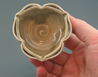 Small Trinket Bowl, wood-fired stoneware w/ celadon and natural ash glazes
