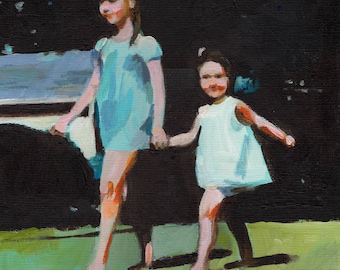 Sisters- girl painting - original painting -acrylic painting on canvas - illustration painting
