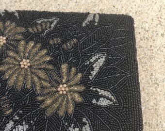 The Black Formal Beaded Flower Clutch Purse