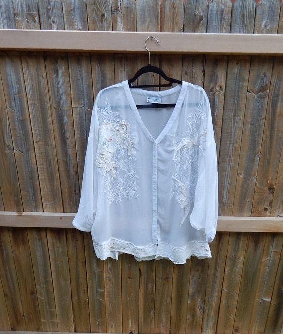 White Sheer Rayon Altered Blouse shabby chic romantic