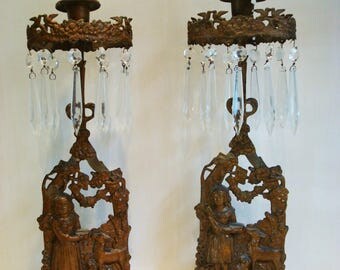 Vintage, Candelabras, Pair, French Flea Market, Candle Holders, Marble, Gold, Prisms, vintage by ChaseVintage on Etsy